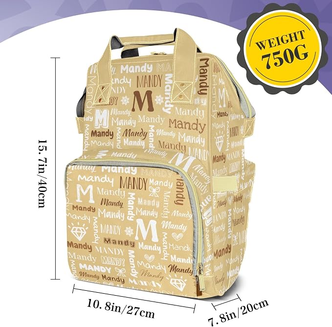 Custom Diaper Bag with Name Personalized Multifunctional Mommy Backpack for Daughter Granddaughter, Yellow Daypack Bag for Travel