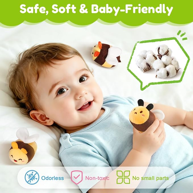 Baby Sensory Toys 0-6 6-12 Months, Soft Beehive Toy with 5 Plush Bees, Rattle Crinkle Squeaker Mirror, Music, Montessori Toys for Toddlers 1-3 Year Old Boys Girls Birthday Gifts