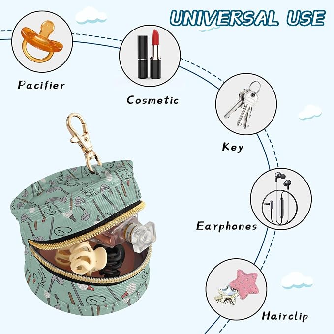 Golf Teal Print Pacifier Holder Case with Clip Paci Holder Pacifier Storage Case Container Portable for Diaper Bag Newborn Girl Boy Essentials
