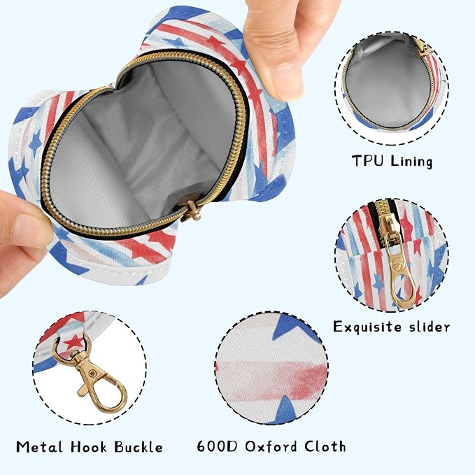 Pacifier Holder with Clip Pacifier Case for Diaper Bag Round Baby Pacifier Pouch Box Bag Portable July 4th Stripes Stars White