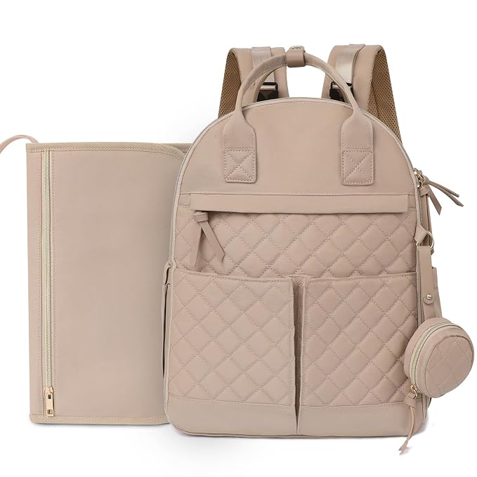 Diaper Bag Backpack Baby Bags with Changing Pad Large Newborn Maternity Bags,18 Pockets,Insulated Pockets,Stroller Straps,Khaki