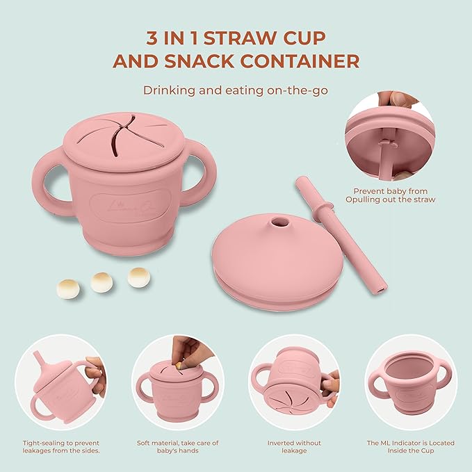 Silicone Baby Feeding Set, 10 Pcs Baby Led Weaning Supplies | BPA-Free Baby Dishes with Toddler Plates and Bowls Set, Silicone Bib, Suction Cup, Baby Spoons & Forks | Empower Independence ??Pink