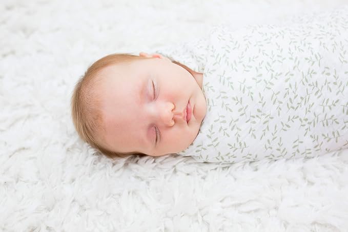 Lulujo Baby Swaddle Blankets | Unisex Softest Breathable Cotton Muslin Swaddle Blanket Set | Neutral Receiving Blanket for Girls & Boys | 40in x 40in | Daisies & Greenery | 2-Count