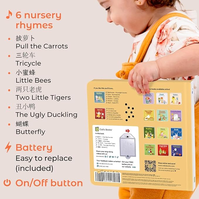 Cali's Books Chinese Nursery Rhymes Book - Sound Books for Toddlers 1-3. Chinese Baby Book - Music Toys for Bilingual Children with Lyrics & Translation