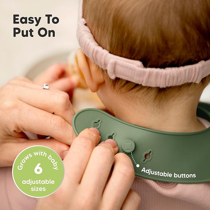 KeaBabies 2-Pack Silicone Bibs for Babies, Toddlers Girl, Boy ??Sturdy Food-Grade Baby Bibs for Eating, Large Food Catcher, Clean & Put On Easily, Waterproof Toddler Feeding Essentials (Forest)