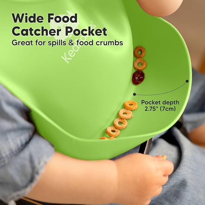 KeaBabies 2-Pack Silicone Bibs for Babies, Toddlers Girl, Boy ??Sturdy Food-Grade Baby Bibs for Eating, Large Food Catcher, Clean & Put On Easily, Waterproof Toddler Feeding Essentials (Cloud Nine)