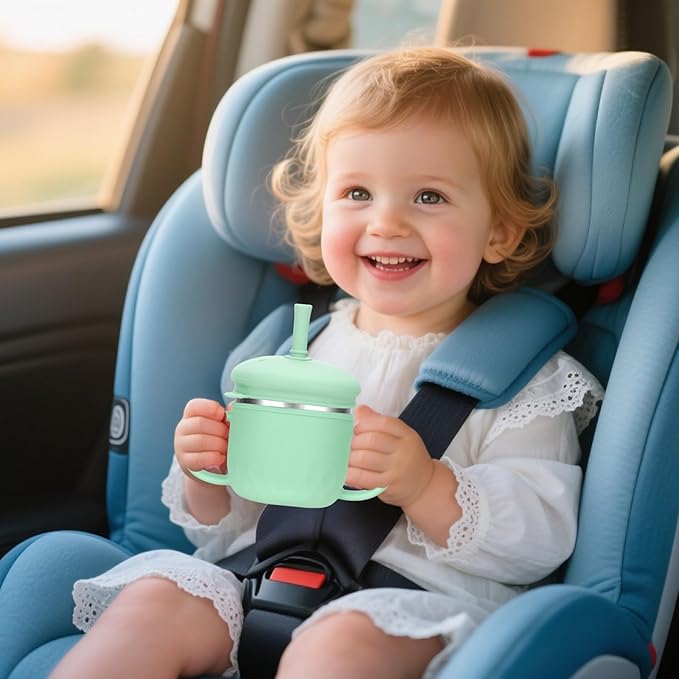 BUSOHA Stainless Steel Toddler Sippy Cup ??8oz Spill-Proof Straw Cup for 6+ Month Babies & Toddlers, 3-in-1 Reusable Travel Cup with Brush ??Dishwasher Safe, Kids Drinking Cup