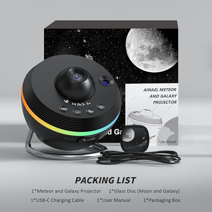 Galaxy Projector, Star Projector Home Planetarium with 1 Glass Projection Disc, 180 Rotatable Starry Sky Night Light with Meteor Effects & Light Strip for Bedroom, Kids & Adults Gift