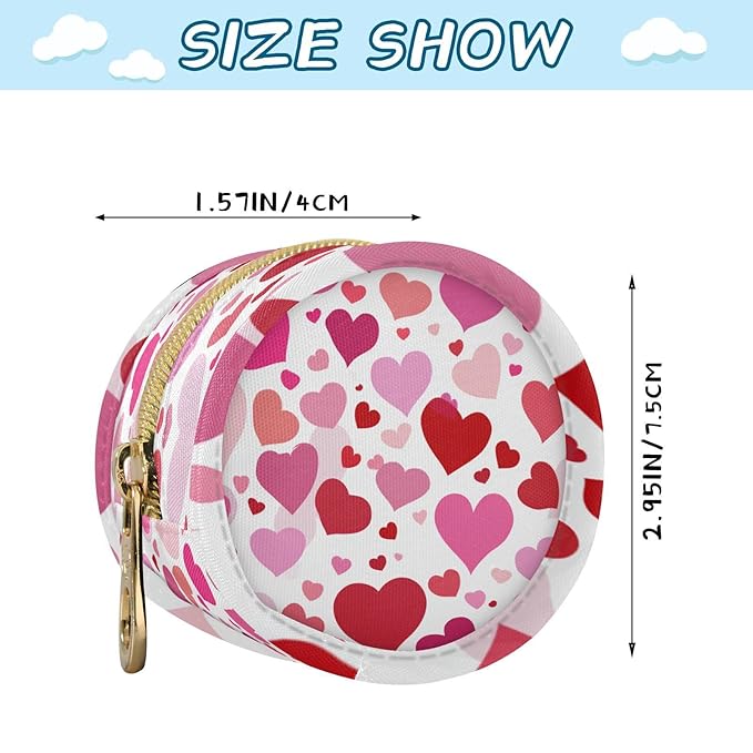 Pacifier Holder with Clip Pacifier Case for Diaper Bag Round Baby Pacifier Pouch Box Bag Portable White Pink Love Valentine