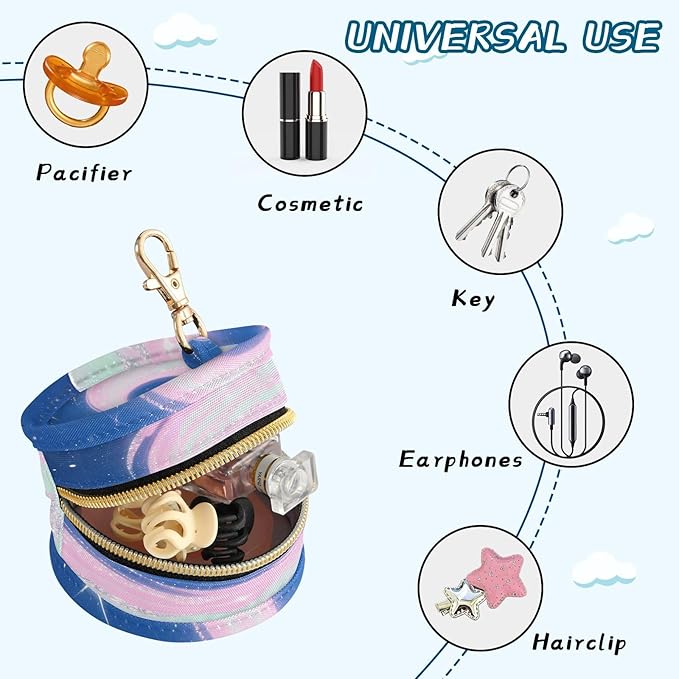 Pacifier Holder with Clip Pacifier Case for Diaper Bag Round Baby Pacifier Pouch Box Bag Portable Blue Pink Tie Day