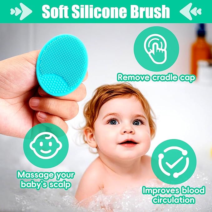 Cradle Cap Brush for Babies, 5Pcs Cradle Cap Treatment Set with Soft Bristle Brushes Silicone Scrubber Long Comb for Newborn Bathing Essentials Baby Brush and Comb Set (Green)