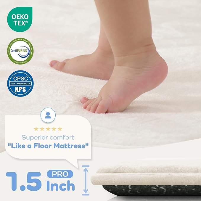 1.5" Thick Baby Play Mat for Floor, 79x79 Playpen Mat, Pro Soft Flannel Foam Mats Toddler Infant Kids Crawling for Nursery Rug Playroom Living Room Waterproof Easy Care Non-Slip (Beige)