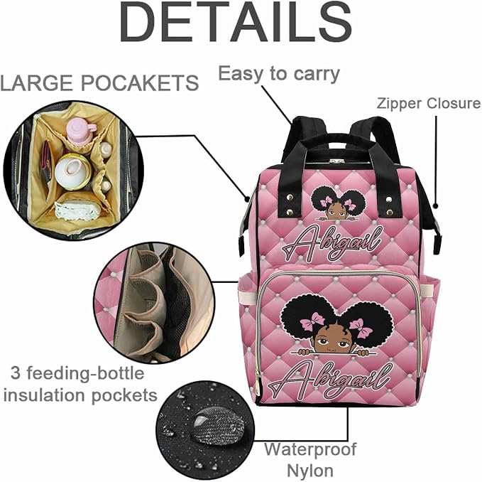 M YESCUSTOM Custom Pink Diaper Bag Backpack with Name Personalized Mommy Backpack for Women Travel Gift for Wife