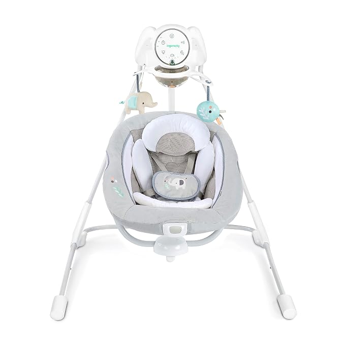 Ingenuity InLighten Soothing Swing - Swivel Infant Seat, Soothing Sounds, Lightweight Mesh - Dakota