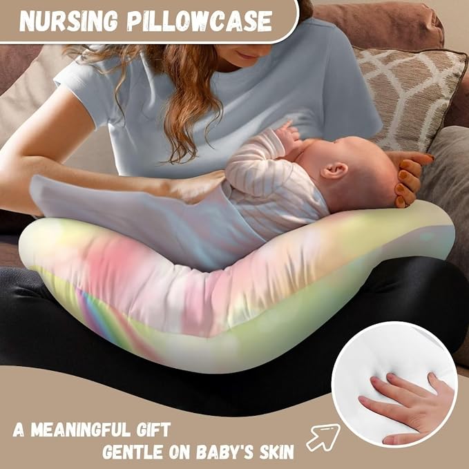 Rainbow 2 Nursing Pillow Case for Newborn Support for Breastfeeding, Bottle Feeding & Bonding Feeding Pillow Cover Stretchy Comfortable Pillow Slipcover Cover Only