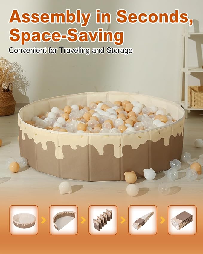 Baby Ball Pit for Toddlers1-3, Foldable Kids Ball Pits Play Tent, Crawl Playpen Ball Pool Playhouse with Storage Bag, for Boys Girls Dogs Cats Festival Play (Balls Not Included), Doughnuts