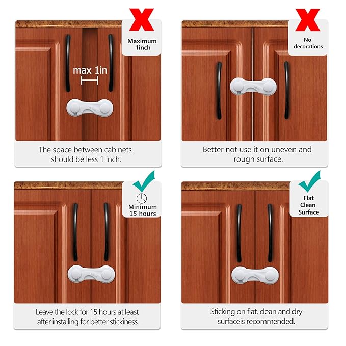 Cabinet Locks - Adoric Life Child Safety Locks 4 Pack - Baby Safety Cabinet Locks - Baby Proofing Cabinet Kitchen System with Strong Adhesive Tape