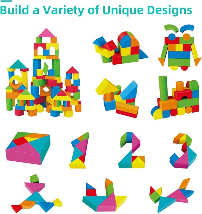 Soft Building Blocks for Toddlers 2-4, 94PCS Foam Stacking Blocks, Bath Toys for Kids, Preschool Learning STEM Toys & Gifts for Boys & Girls 18+ Months