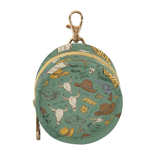 Pacifier Holder with Clip Pacifier Case for Diaper Bag Round Baby Pacifier Pouch Box Bag Portable Western Hippie Cow Skull Hat Green