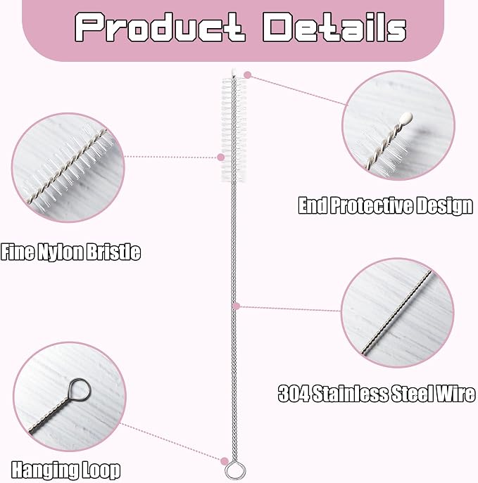Straw Cleaner Brush Set Multi Sizes:10-inch & 14-inch,Straw Brush for Baby Bottles,Stanley Straw Cleaner Brush Extra Long for 40/30/20 oz Stanley Cups,Straw Cleaning Brush for Various Straws.
