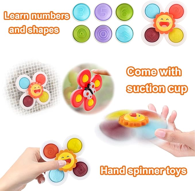 Suction Cup Spinner Toy for Baby - Suction Cup Fidget Spinner Toys Bath Toys Window Spinning Top Baby Toys 12-18 Months Christmas Birthday Gifts for 1 2 3 Boys Girls Sensory Toys for Toddlers 1-3