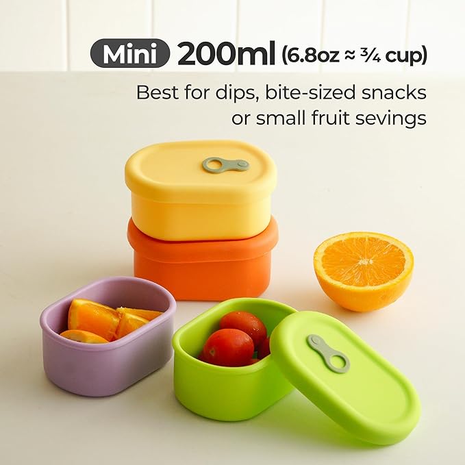 Premium Korean-Made Silicone Airtight Food Container with Steam Vent ??BPA Free, Leakproof, Microwave & Freezer Safe Meal Prep. & Leftovers Storage (Mandarin Orange, 7 floz)