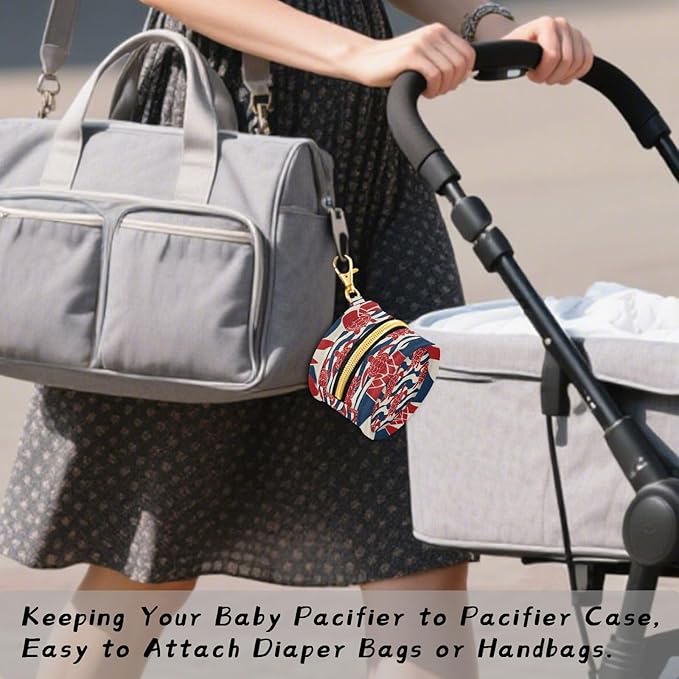 Pacifier Holder with Clip Pacifier Case for Diaper Bag Round Baby Pacifier Pouch Box Bag Portable Sea Turtles Waves Stripes Blue