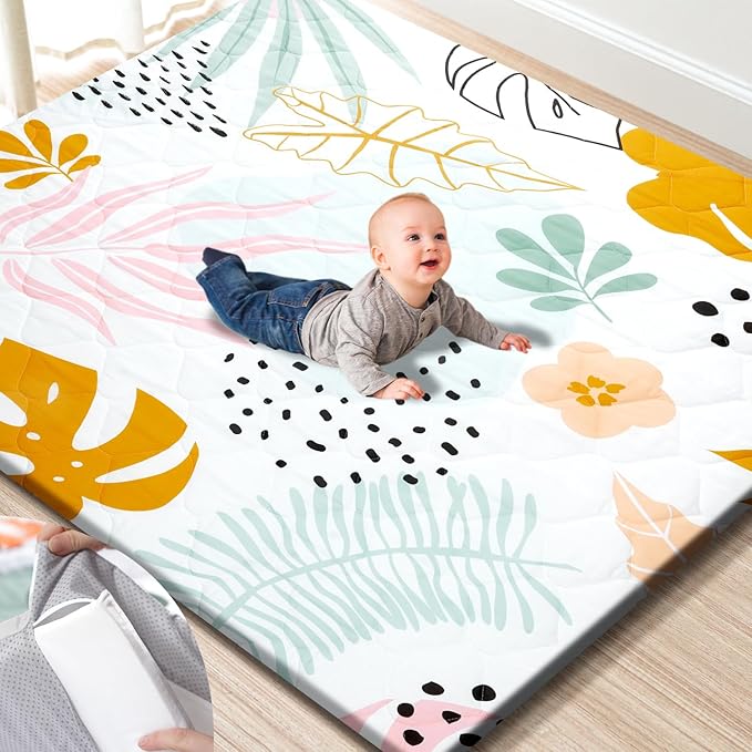 TINYHARBO Premium Foam Baby Play Mat 59x59 ??Removable & Machine Washable Cover, Extra Thick Padding Playpen Mat, Non-Slip Crawling Mat, Easy to Clean for Infants, Toddlers & Babies