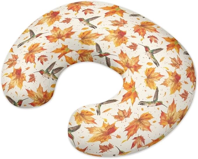 Hummingbird Maple Leaf Nursing Pillow Detachable Newborn Original Breastfeeding Slipcover Case and Positioner Breathable Head Support Protector Cushion Essential with Hidden Zipper