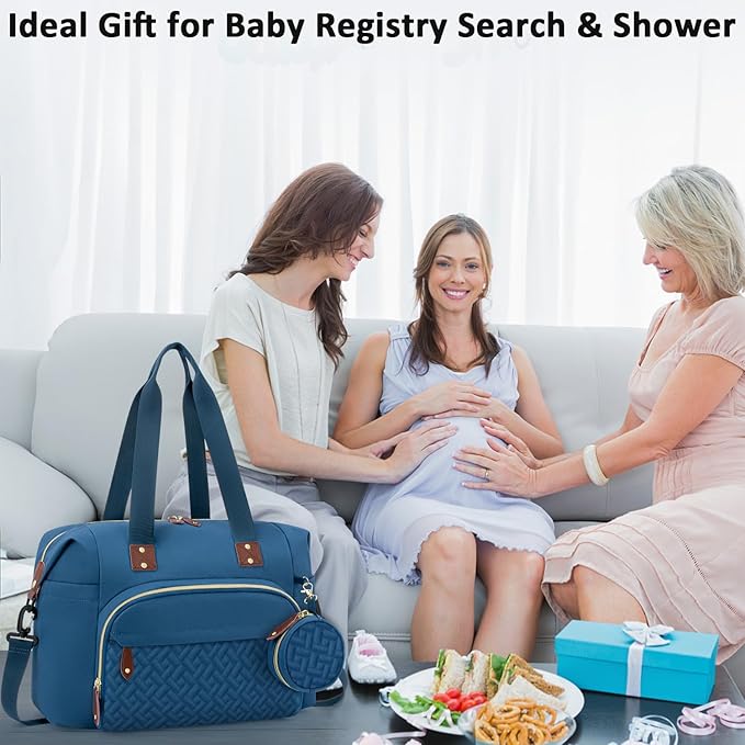 Tenot Diaper Bag Tote with Pacifier Case, Baby Bag for Women with Shoulder Straps, Travel Diaper Tote for for Mom and Dad Blue