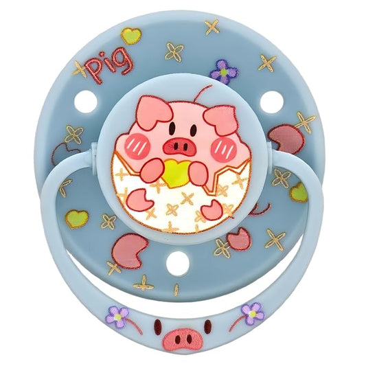 Large Shield Calming Pacifier with Clip & Case – Playful Pig Design, Gentle Silicone Sensory Tool for Stress Relief & Restful Moments