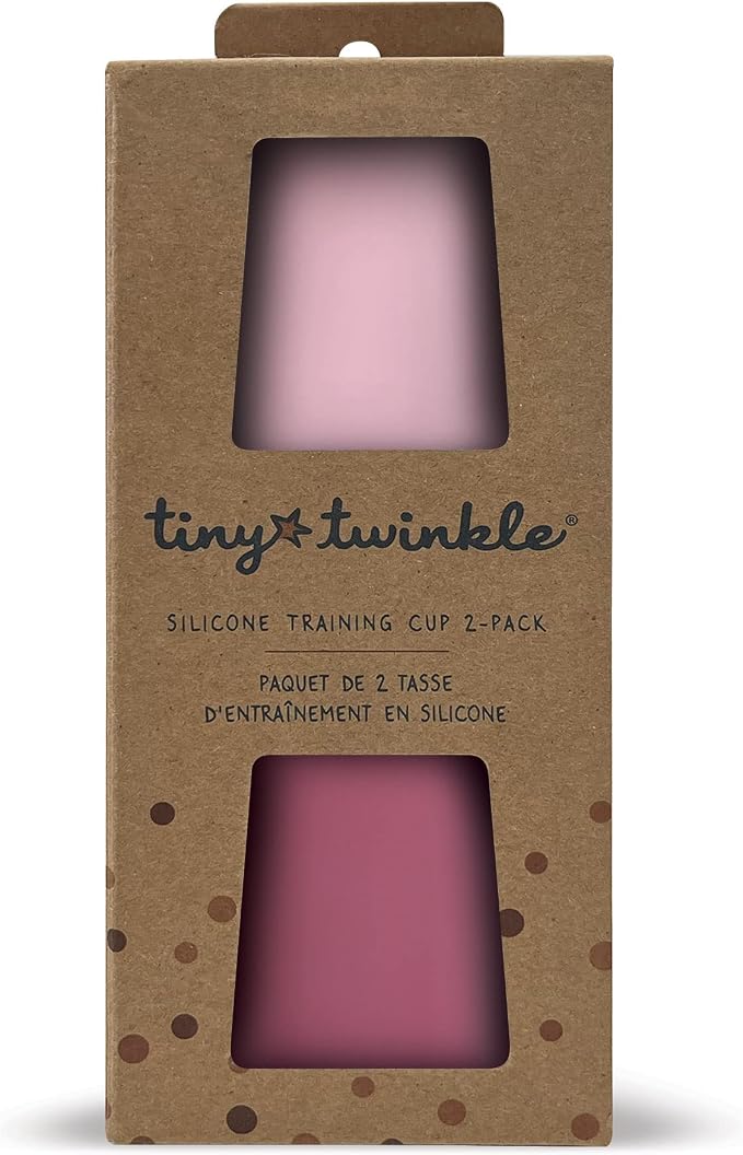 Tiny Twinkle Training Cup 2 Pack - Silicone Cups for Independent Drinking for Baby and Toddler, Baby Led Weaning Supplies Soft Open Cup For Baby (Pink, Burgundy)