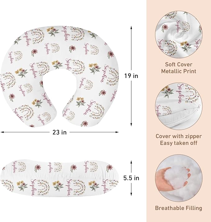 Dyoart Baby Nursing Pillow Cover,Personalized Name Comfortable Nursing Covers,Breastfeeding Pillow Slipcover for Bottle Feeding,Custom Gifts for Toddler Infant(23"x19"x5.5")(one Size)