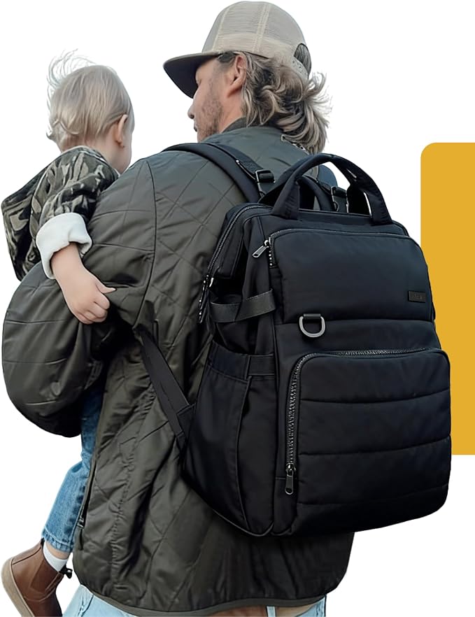 BELALIFE Baby Diaper Backpack Bag, Baby Essentials Travel Backpack for Moms Dads, with Changing Pad, Insulated Bottle Holders & Stroller Straps, Black