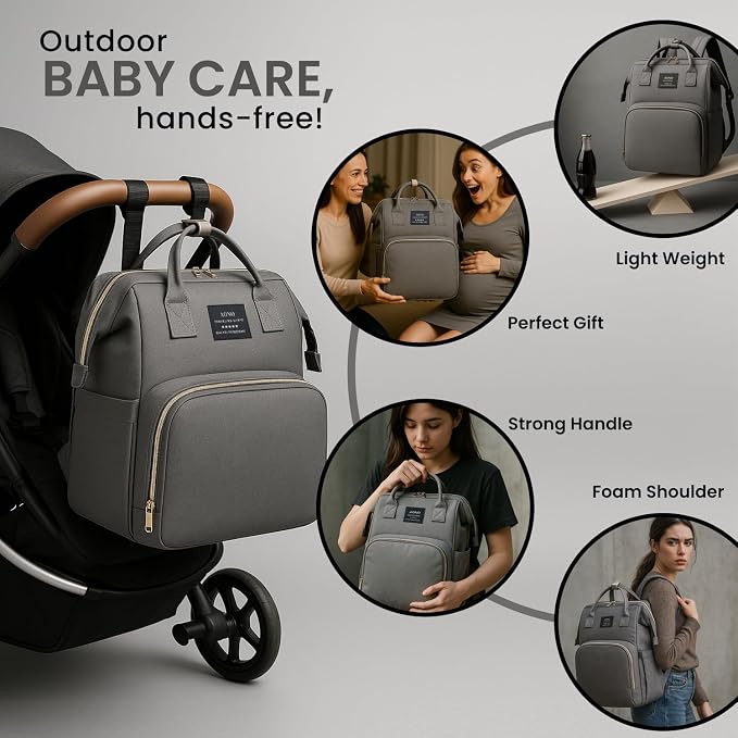 Multifunctional Baby Diaper Bag Backpack with Changing Station Baby Bag for Moms, Dads, Shower Gifts for Newborn Essentials (Diaper Bag Grey)