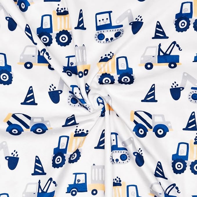 Construction Truck Minky Baby Blanket for Boys, 29.5'' x 39.3'' Soft Plush Receiving Blanket with Double Layer Dotted Backing for Newborn Nursery Crib Shower Gift