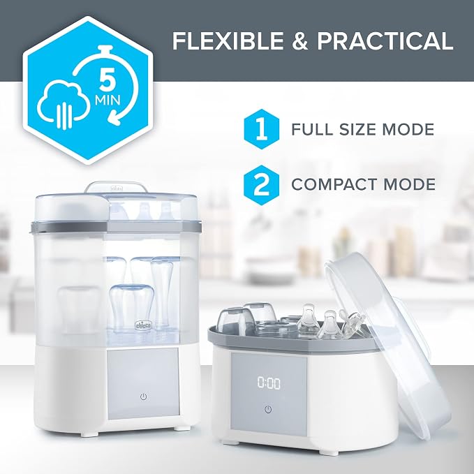 Chicco Advanced Electric Steam Sterilizer & Dryer for Baby Bottles, Feeding Accessories and More | Eliminates 99.9% of Germs | 4 Programming Options | 2 Configurations | Automatic Shut-Off
