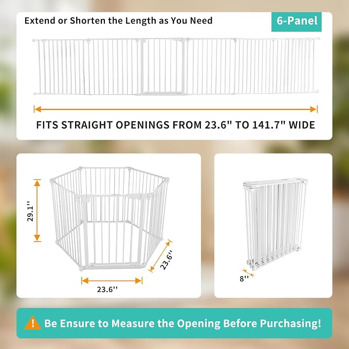 SHYUJAJIE Extra Wide Baby Gate, 30" Tall 142" Wide Configurable Baby Gate Fireplace Safety Fence, Metal Pet Safety Playpen for Toddler/Pet/Dog Christmas Tree Fence (Whtie, (6-Panel))