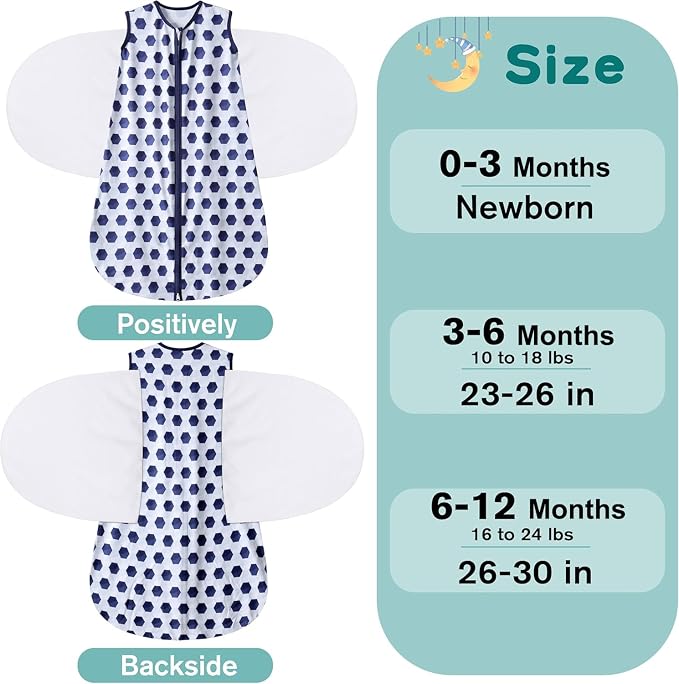 BSTOPPT Newborn Sleep Sack Baby Swaddle,3-Way Adjustable Wearable Blanket,100% Rayon Cotton Swaddling Sleeping Bag，TOG 0.5 (Soccer & Triangles, 3-6 Months)