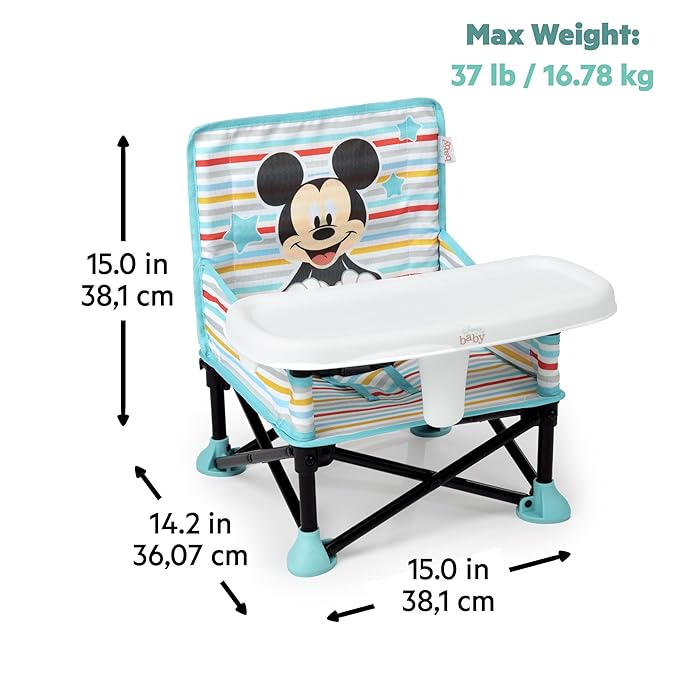Bright Starts Disney Mickey Mouse Pop 'N Sit Portable Booster, Indoor/Outdoor Use, Floor Seat with Feeding Tray, Blue, 6 Mos - 3 Yrs