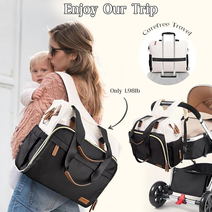 Pripher Diaper Bag Backpack Mommy Bag Large Capacity Diaper Backpack Travel Essential Baby Diaper Bag for Mom and Dad, Black & Beige