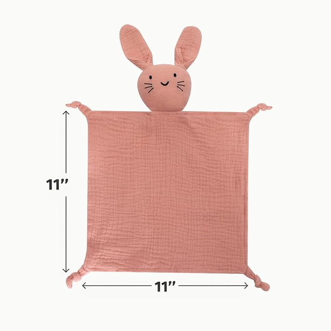 Organic Cotton Muslin Bunny Lovey Blanket, Soft & Breathable Security Blanket for Newborns, Unique Baby Gifts for Boys and Girls (Bunny-Pink)