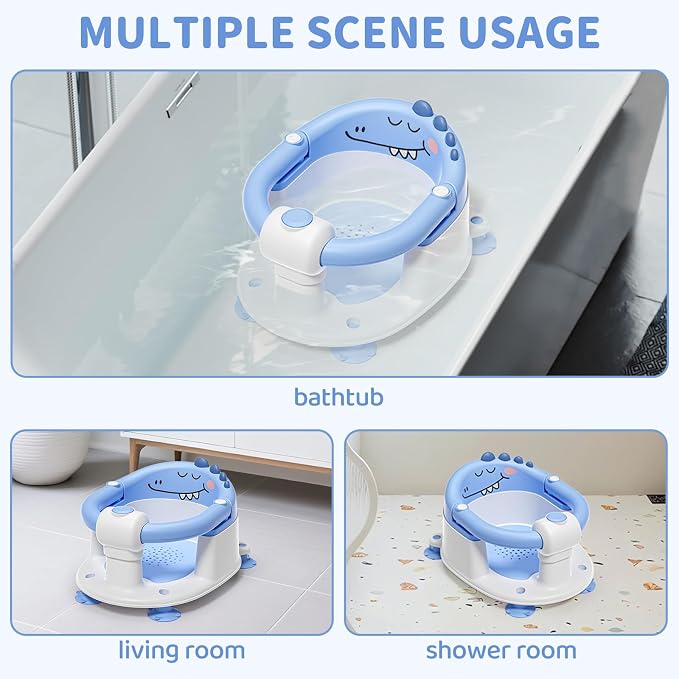 TPN Baby Bath Seat for Babies 6 Months & Up, Non-Slip Toddler Bath Seat with 5 PCS Waterproof Emoji Stickers, Portable Infant Bath Seat for Baby(Blue)
