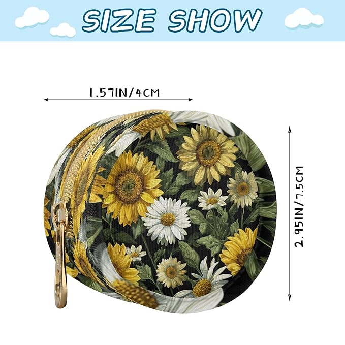 Pacifier Holder with Clip Pacifier Case for Diaper Bag Round Baby Pacifier Pouch Box Bag Portable Sunflower Daisy Green