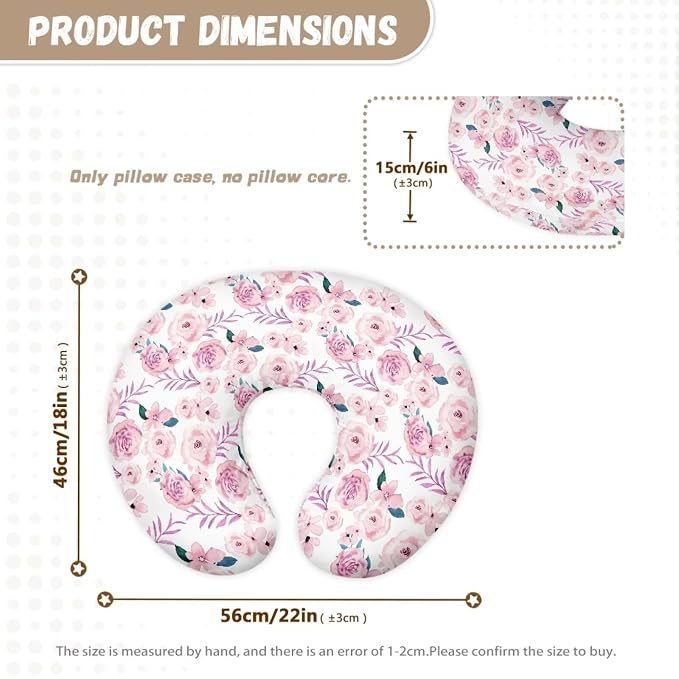 Pink Rose with Leaves Nursing Pillow Cover Slipcover, Breastfeeding Newborn Infant Feeding Cushion Cover Pillow Slipcovers for Breastfeeding Moms