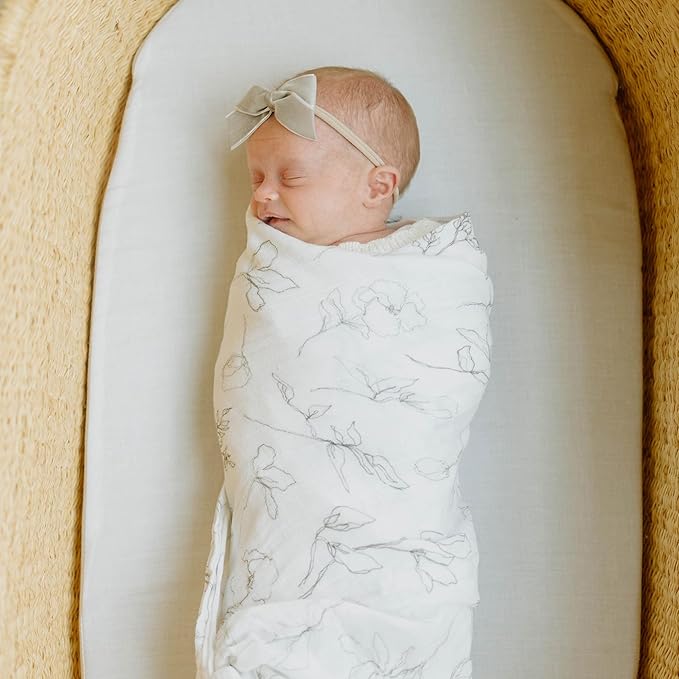 Little Unicorn 100% Natural Organic Cotton Muslin Swaddle Blanket (Pencil Floral)