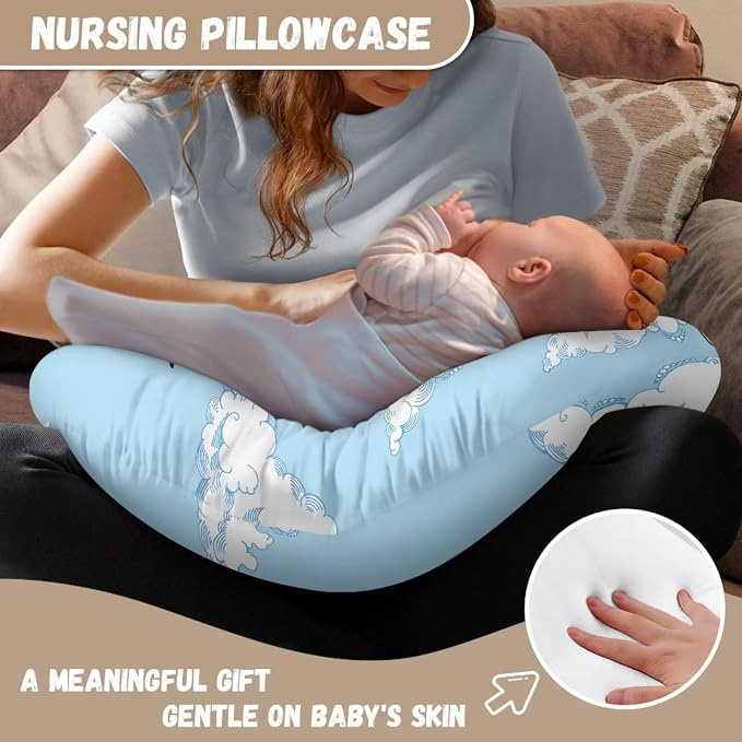 Aircraft Cloud Nursing Pillow Cover, Stretchy Soft Fabric Removable Covers for Breastfeeding Pillows Safely Fits On Standard Infant Nursing Pillows