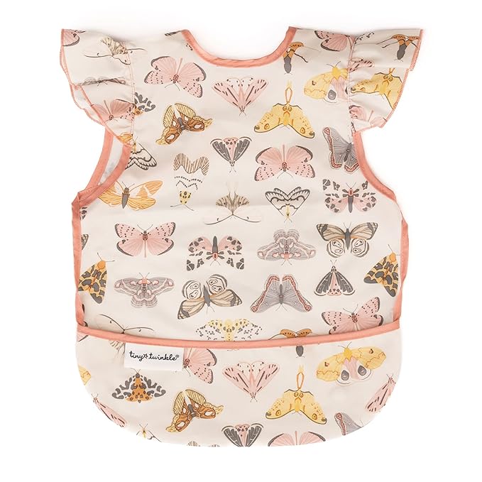 Tiny Twinkle Mess Proof Baby Bib for Girls | Waterproof Toddler Bib for Eating | Baby Apron for Feeding | Machine Washable | Perfect Shower Gift (Flutter, 6??4M)