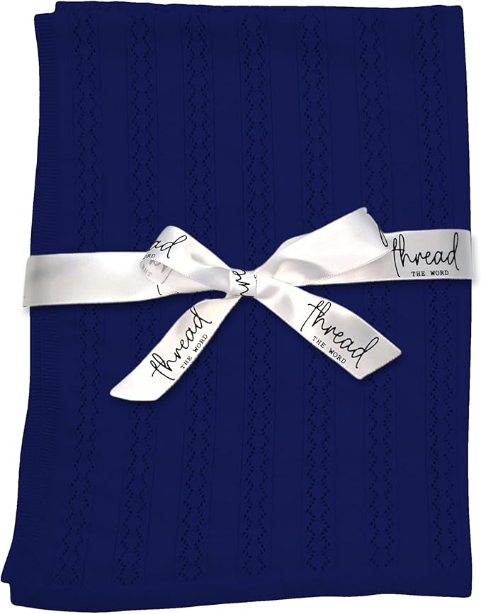 The Vintage Blanket - 100% Organic Cotton Baby Blanket, American Made, 30x40in - Bassinet, Crib, Stroller - Gift Registry Baby Shower for Newborns and Kids (Navy)