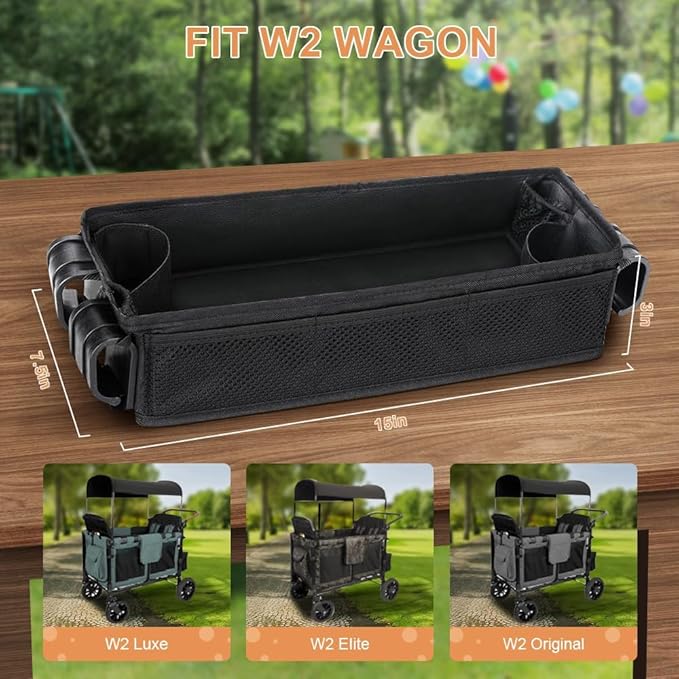 Stroller Snack Tray Compatible with Wonderfold Wagon, Thickened Waterproof Faux Leather Wagon Accessories, Comes with Cup Holder and Storage Net Bag Universal Stroller (（W2 Series Thickenedï¼?